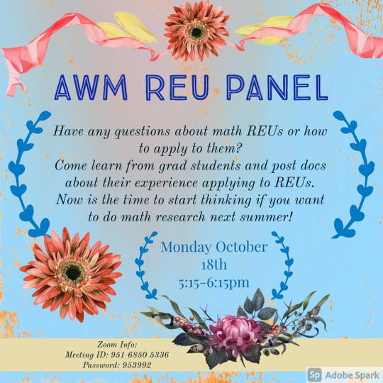AWM REU Panel Monday Oct 18 at 5:15 on Zoom